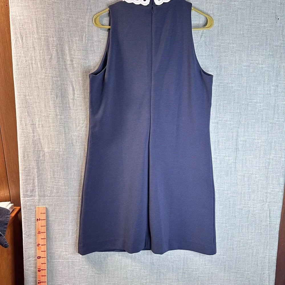 Lilly Pulitzer Callista Shift Dress Navy Blue White Lace High Neck Mini 2zippers - Picture 3 of 12